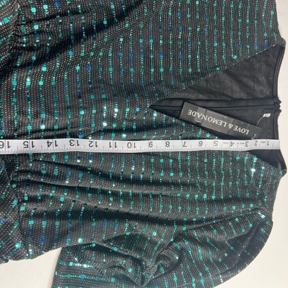 Love & lemonade dark green dress curve Deep V neck wrap sequin long sleeves 1XL - Picture 9 of 13